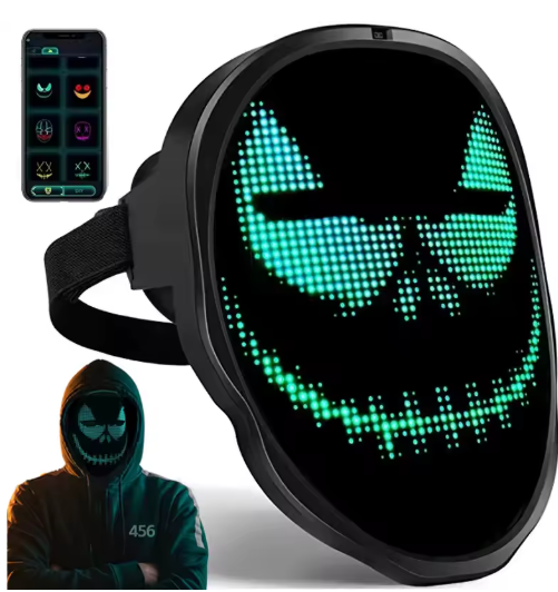 LED Mask με Φωτιζόμενο Πρόσωπο – Gesture Sensing για Halloween & Cosplay