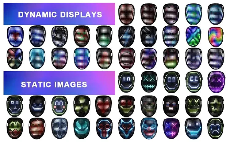 LED Mask με Φωτιζόμενο Πρόσωπο – Gesture Sensing για Halloween & Cosplay