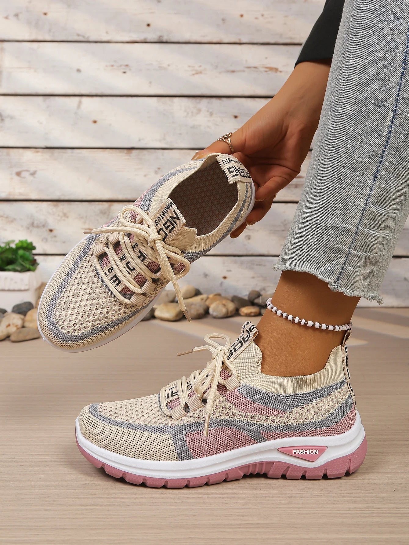 Γυναικεία Παπούτσια Δίχρωμα Casual Sneakers με Κορδόνια