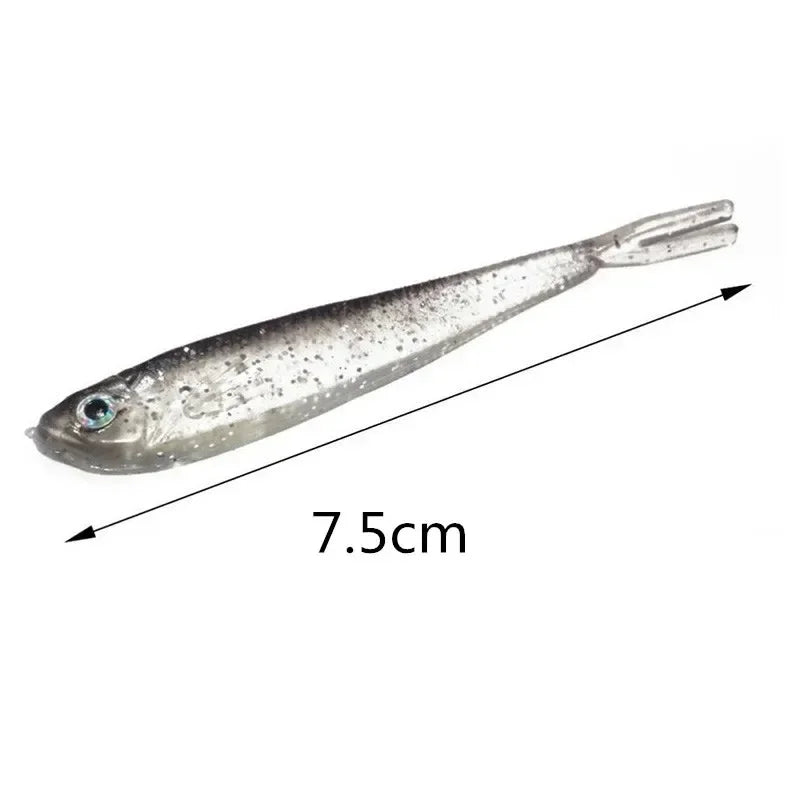 Μαλακό Δόλωμα Swimbait Fork Tail 7.5cm – Σετ 10 τεμ. με ή χωρίς Αγκίστρι, Σιλικόνη