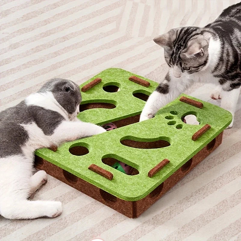 Interactive Cat Puzzle Toy – Felt Maze με Tunnel & Bell Ball