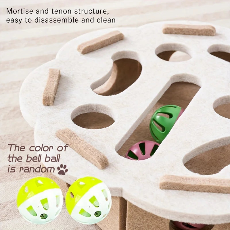 Interactive Cat Puzzle Toy – Felt Maze με Tunnel & Bell Ball