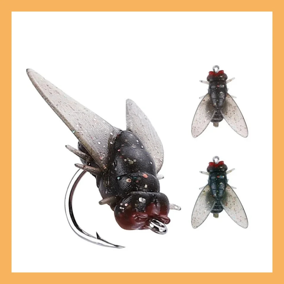 Τεχνητά Δολώματα Fly Fishing 10 τεμ. – Μύγες PVC με Αγκίστρι για Bass, Πέστροφα & Σολομό (10mm / 13mm / 18mm)