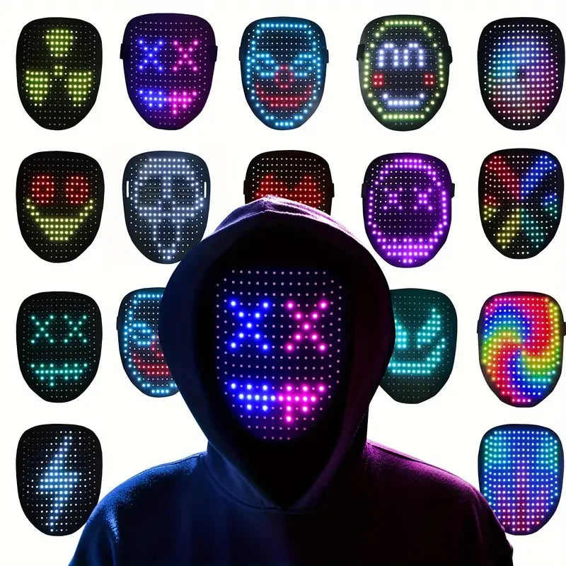 LED Mask με Φωτιζόμενο Πρόσωπο – Gesture Sensing για Halloween & Cosplay