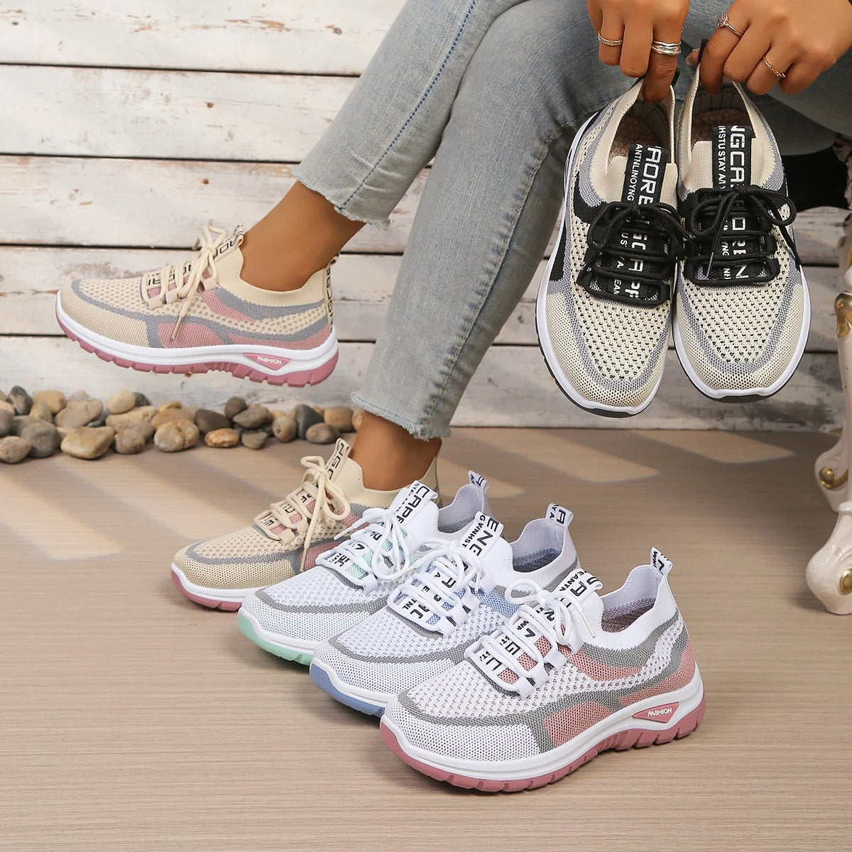 Γυναικεία Παπούτσια Δίχρωμα Casual Sneakers με Κορδόνια