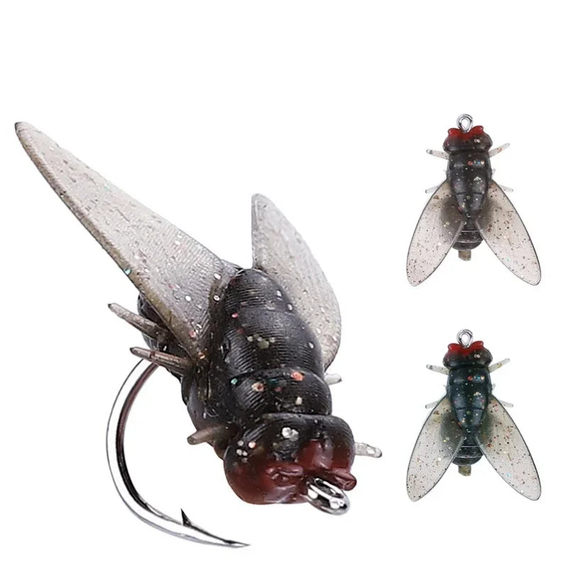 Τεχνητά Δολώματα Fly Fishing 10 τεμ. – Μύγες PVC με Αγκίστρι για Bass, Πέστροφα & Σολομό (10mm / 13mm / 18mm)