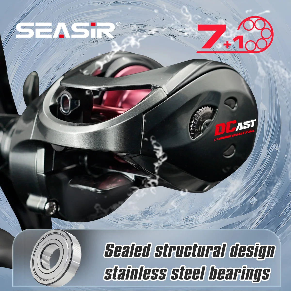 Μηχανισμός Baitcasting SEASIR DCAST DC – Ψηφιακός Έλεγχος, Gear Ratio 7.3:1, Max Drag 8.5kg, 7+1BB