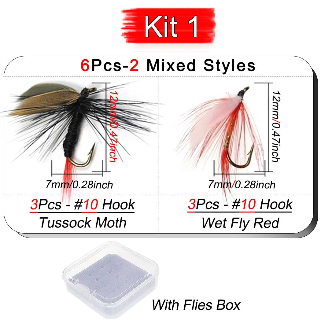 Σετ 6 Τεχνητών Μύγας για Fly Fishing – Νύμφες & Ξηρές Μύγες για Πέστροφα & Σολομό