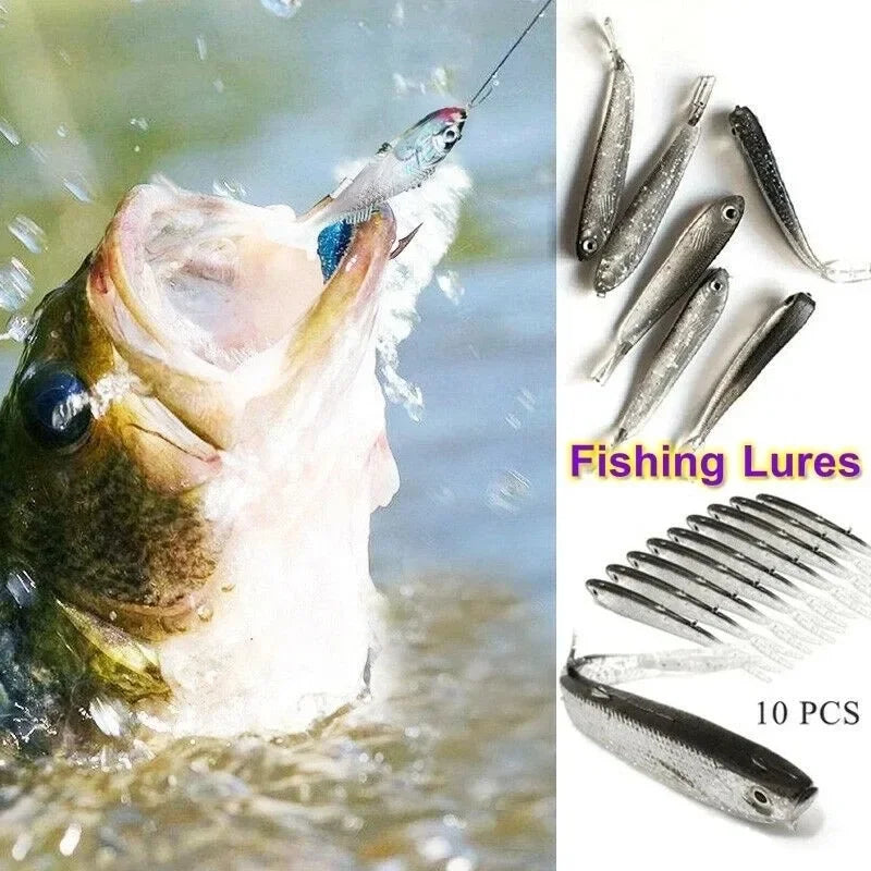 Μαλακό Δόλωμα Swimbait Fork Tail 7.5cm – Σετ 10 τεμ. με ή χωρίς Αγκίστρι, Σιλικόνη