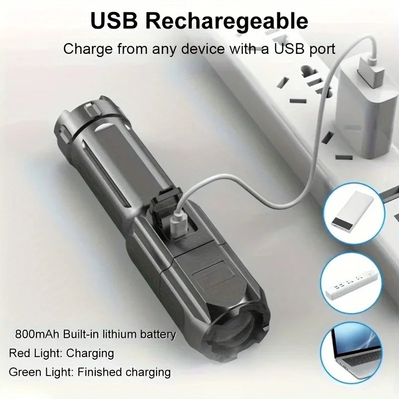 Φακός LED Επαναφορτιζόμενος USB – Ανθεκτικός, Αδιάβροχος & Zoom