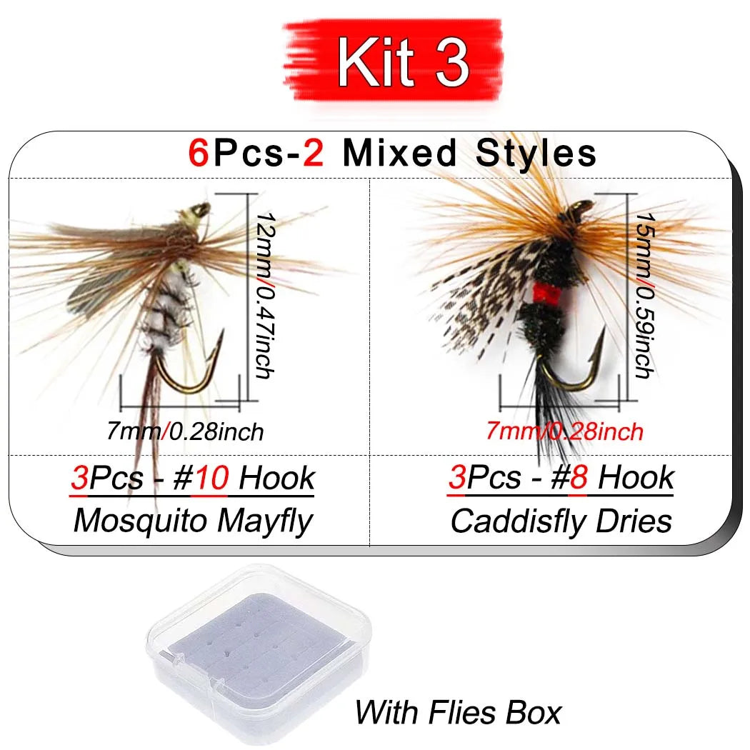 Σετ 6 Τεχνητών Μύγας για Fly Fishing – Νύμφες & Ξηρές Μύγες για Πέστροφα & Σολομό