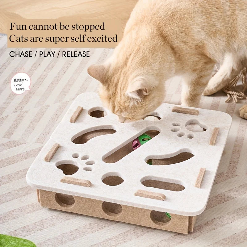 Interactive Cat Puzzle Toy – Felt Maze με Tunnel & Bell Ball