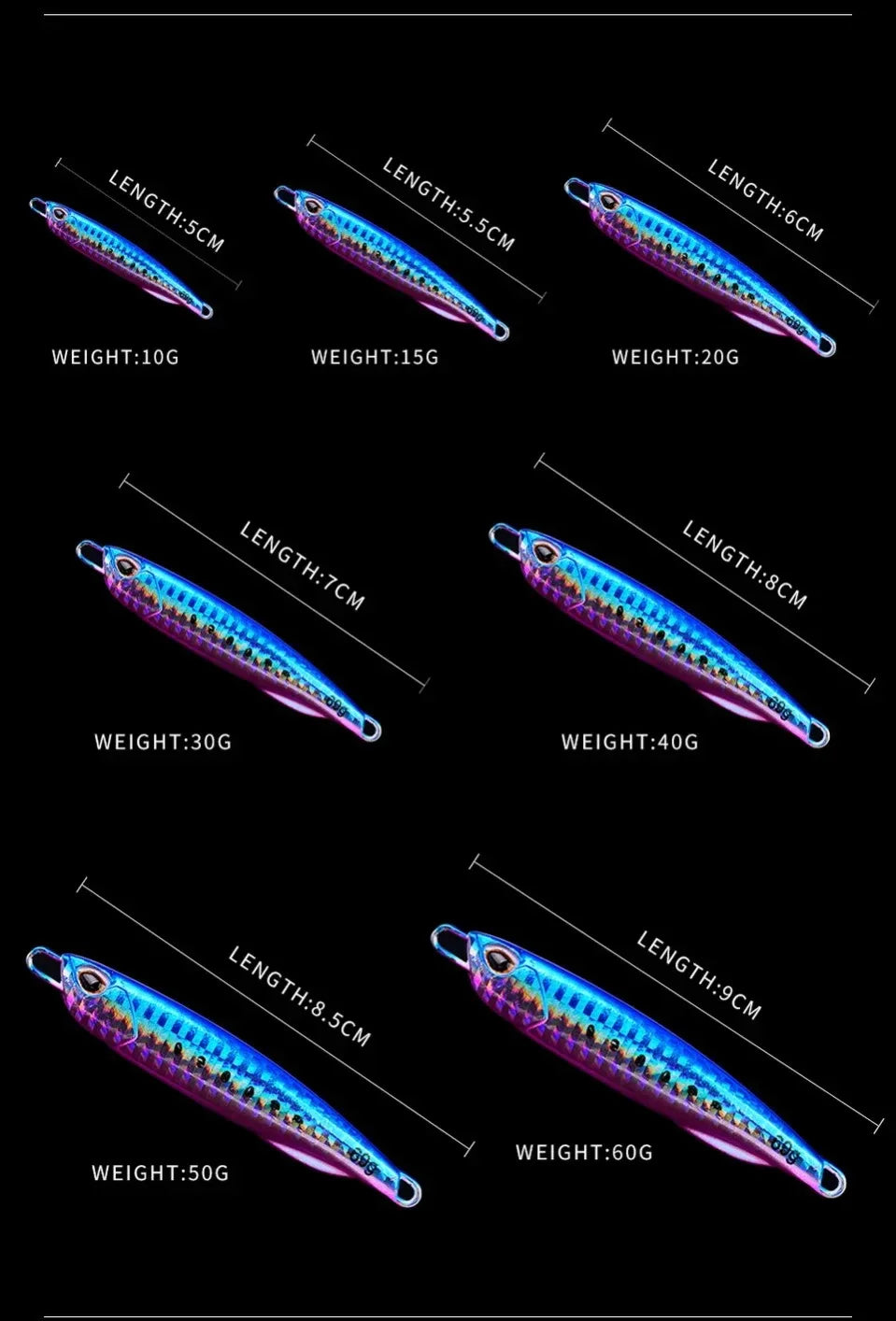 Μεταλλικό Jig Δόλωμα Ψαρέματος 10g/15g/20g/30g/40g/60g – Τεχνητό Σκληρό Δόλωμα Casting & Jigging
