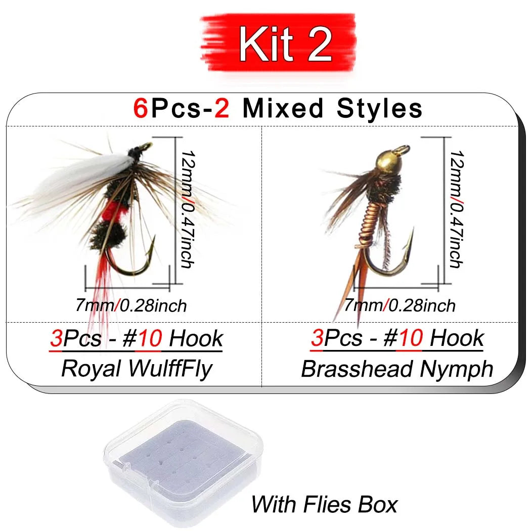Σετ 6 Τεχνητών Μύγας για Fly Fishing – Νύμφες & Ξηρές Μύγες για Πέστροφα & Σολομό