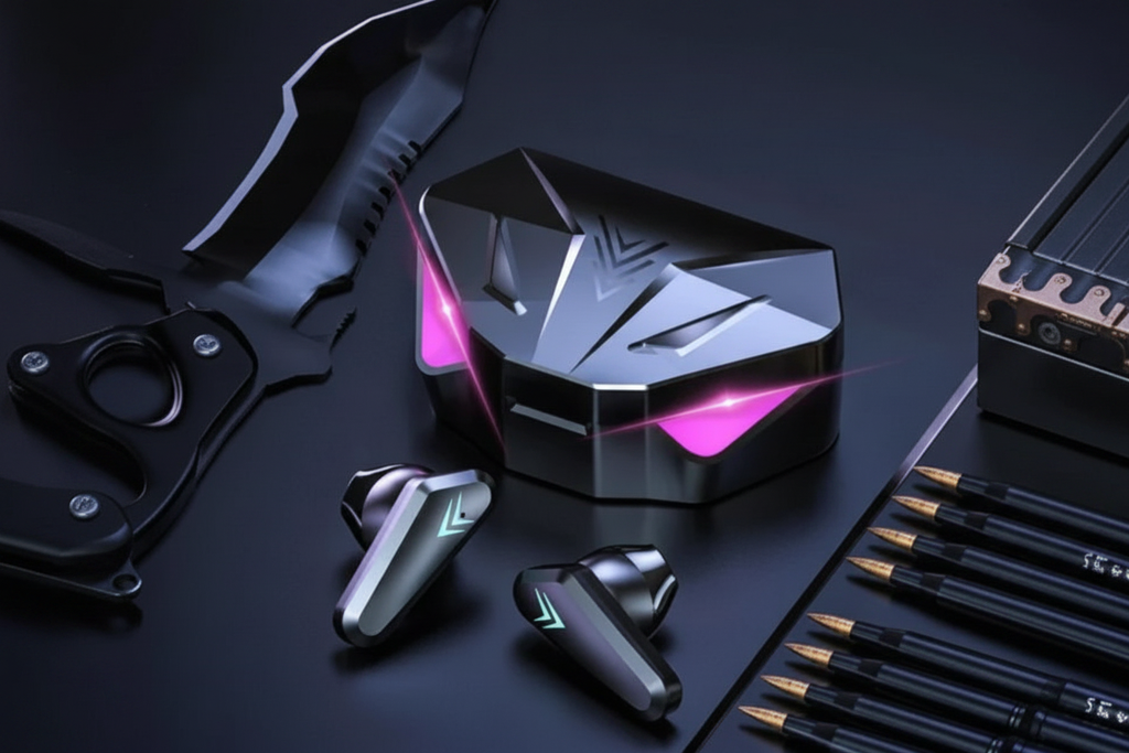 Gaming earbuds with RGB charging case