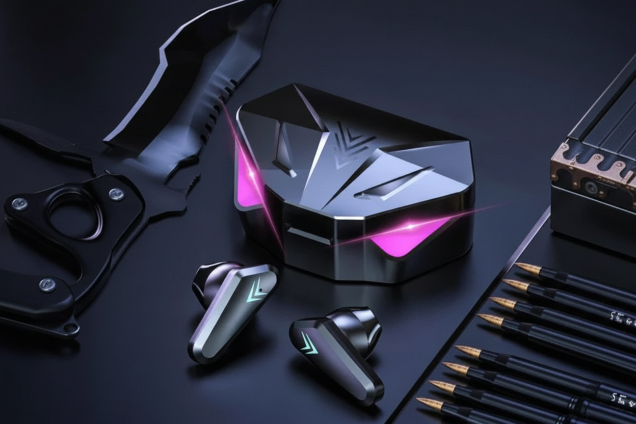 Gaming earbuds with RGB charging case