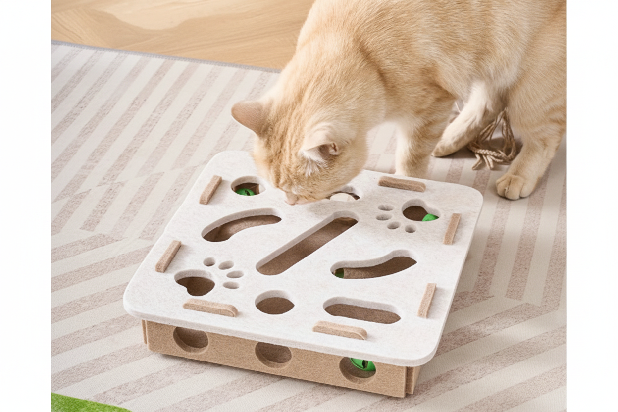 Interactive Cat Puzzle Toy – Felt Maze with Tunnel & Bell Ball