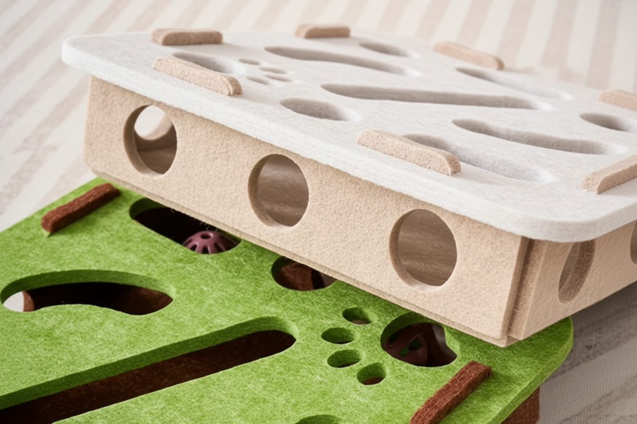 Interactive Cat Puzzle Toy – Felt Maze with Tunnel & Bell Ball