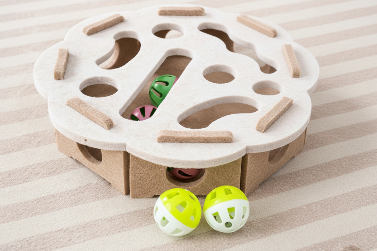 Interactive Cat Puzzle Toy – Felt Maze με Tunnel & Bell Ball