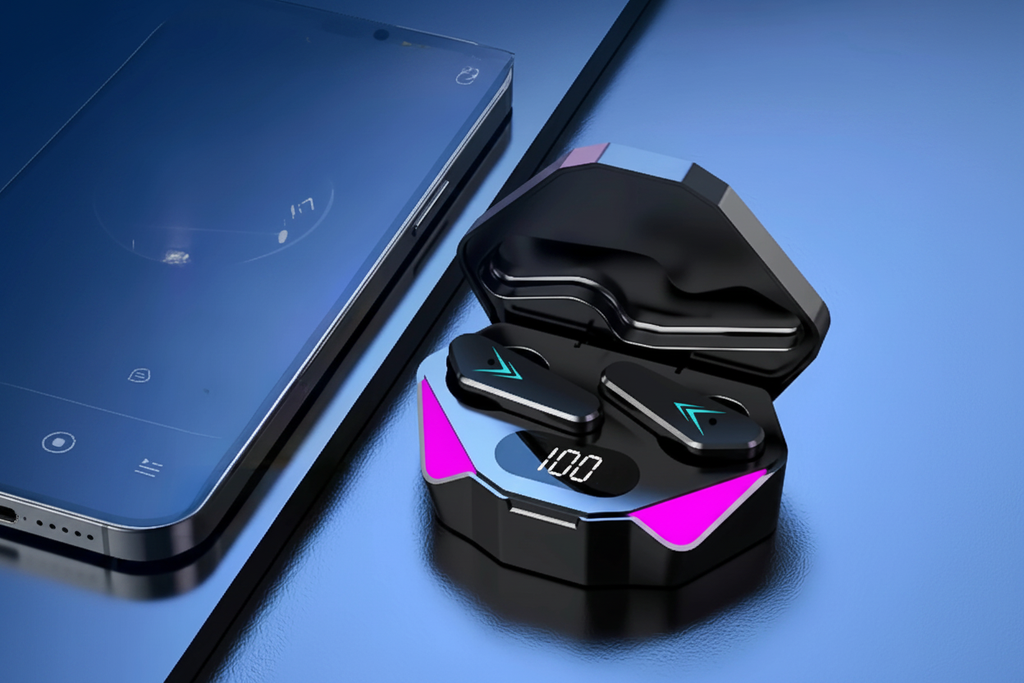 Gaming earbuds charging case with RGB lights